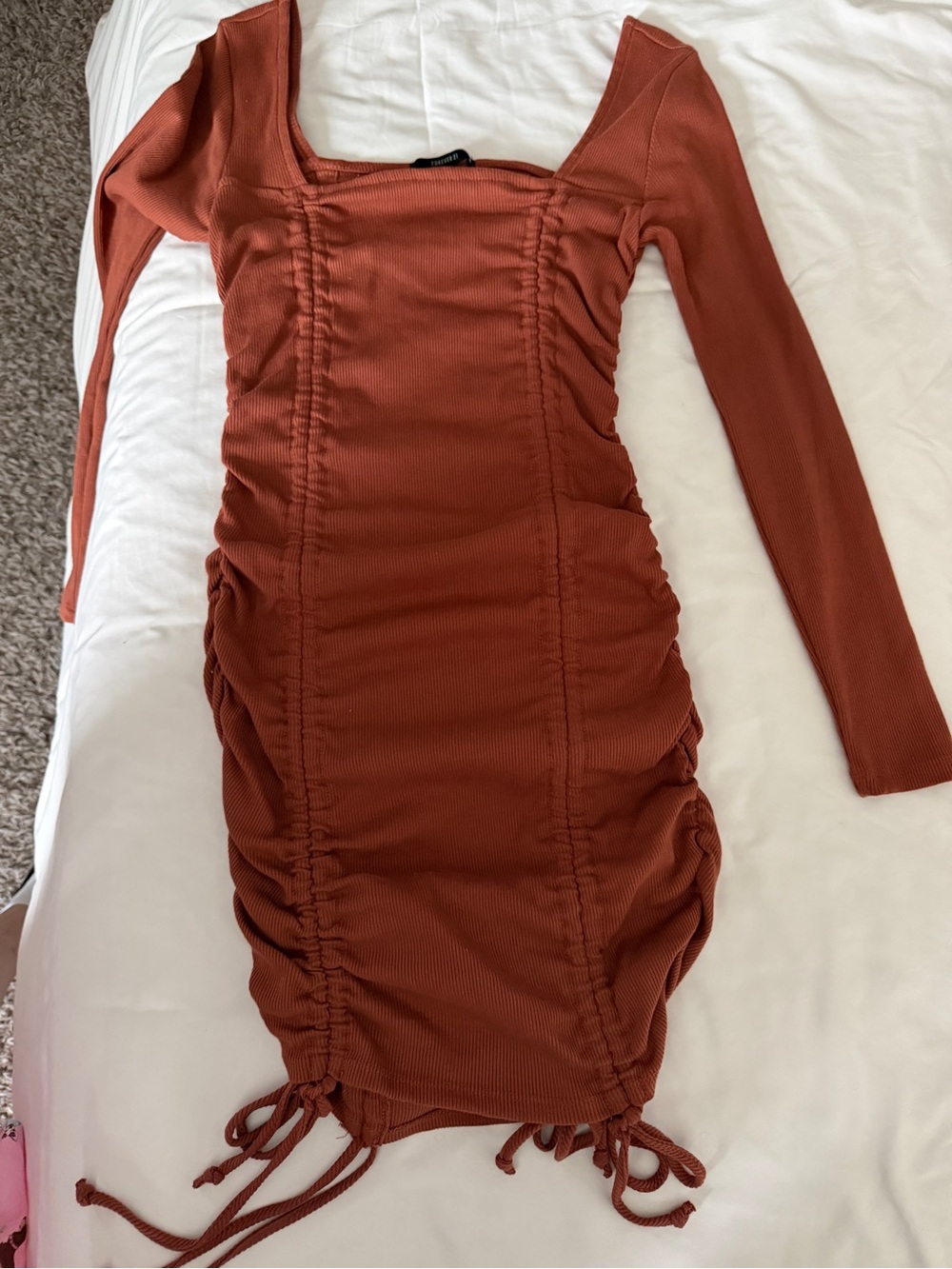 Forever 21 Rust Square-Neck Ruched Midi Dress